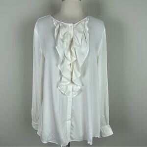 Sundance Off White Ruffle Front Long Sleeve Top Small
